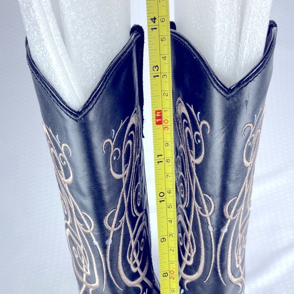 Black Leather Music Note Cowgirl Boots - Picture 9 of 11